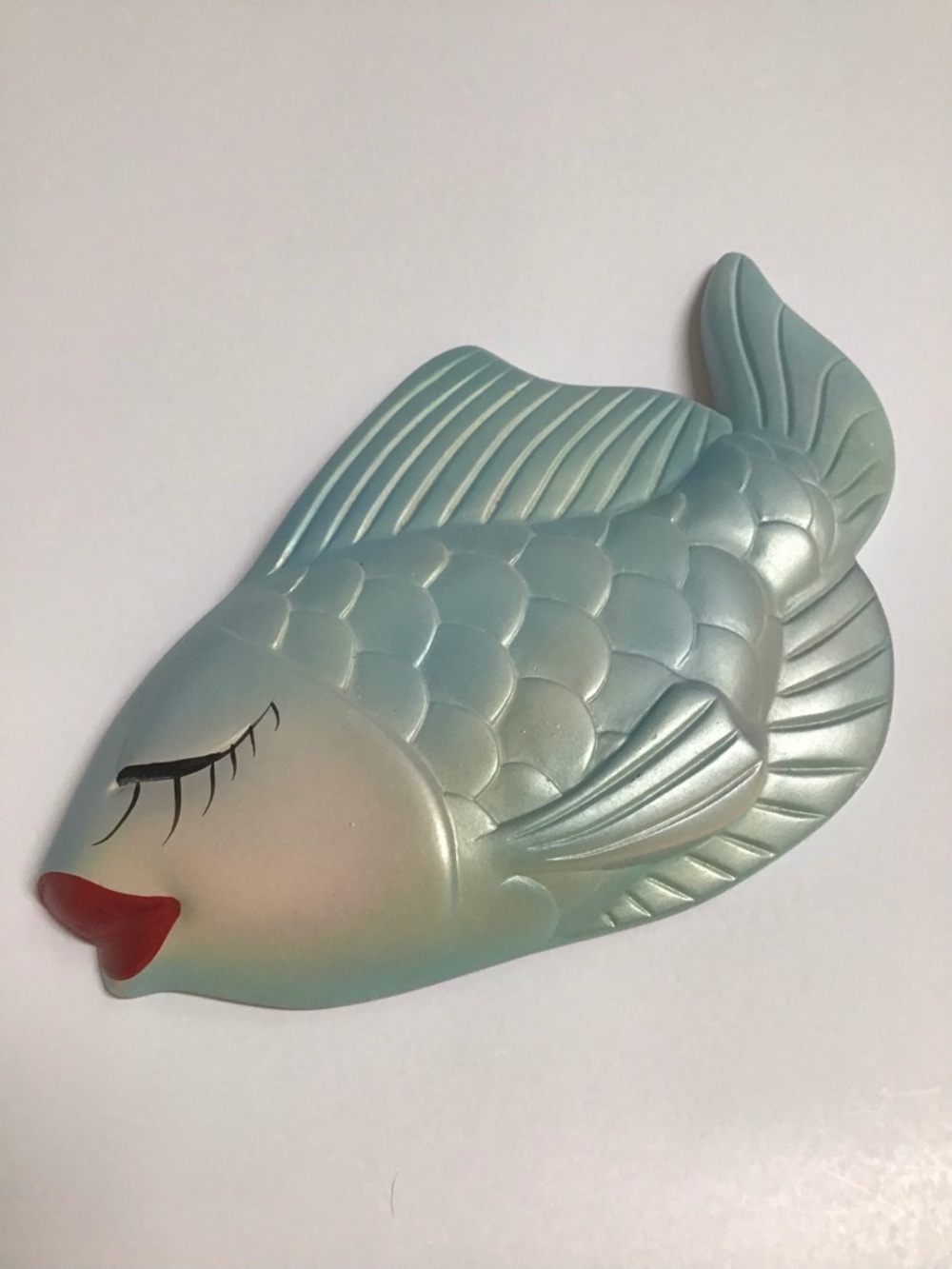 Miller Studio Chalkware Fish Bath Wall Decor Blue Green Red Lips 1960s Vintage